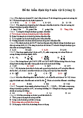 Đề thi kiểm định môn Vật lý Lớp 9 - Vòng 1